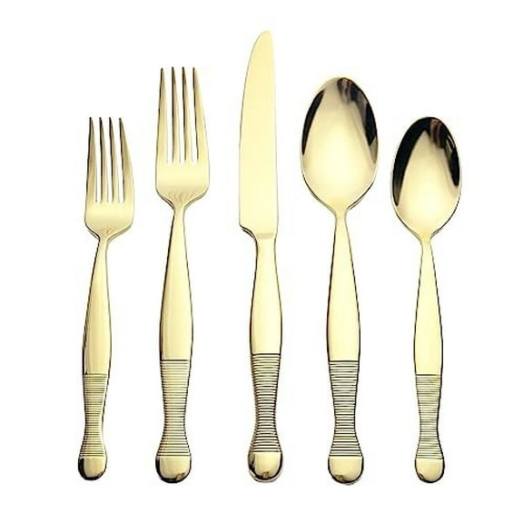 Godinger Gold Flatware Set with 4 Forks, Knifes, Salad Forks, Spoons and Teaspoons, 20 Piece Set, Stainless Steel