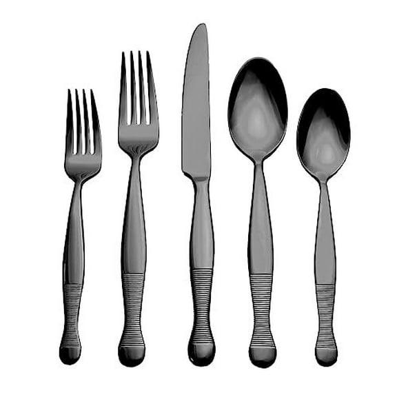 Godinger Black Flatware Set with 4 Forks, Knifes, Salad Forks, Spoons and Teaspoons, 20 Piece Set, Stainless Steel