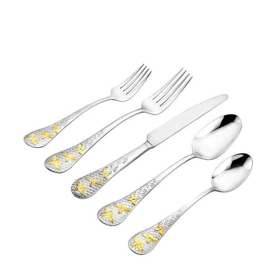 Godinger 84227 18 by 10 Buzz Accent Butterfly Flatware Set, Gold - 20 Piece