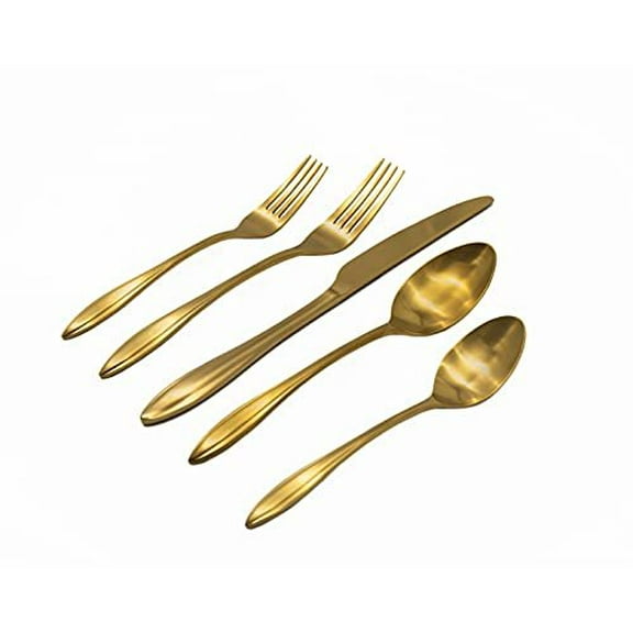 Godinger 20 Piece Flatware Set with 4 Dinner Forks, 4 Salad Forks, 4 Tablespoons, 4 Teaspoons and Knifes, 18/0 Stainless Steel Unica Matte Gold, Set of 4