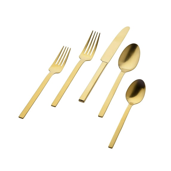 Godinger Matte Gold Flatware Set, Forks/Spoons/Knives - 20 Pieces Cutlery Set.