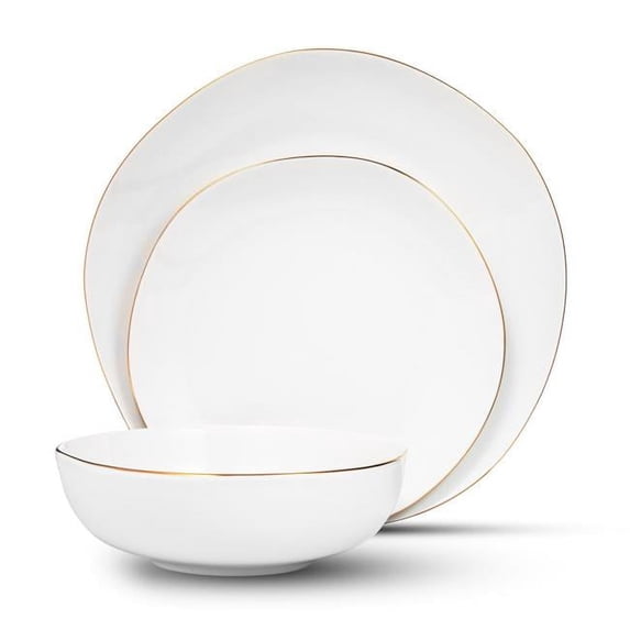 Godinger 87476 Andover Semi-Handmade Dinnerware Set, White & Gold - 12 Piece
