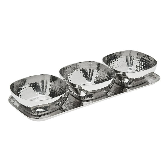 Hammered Tray & 3 Small Bowls