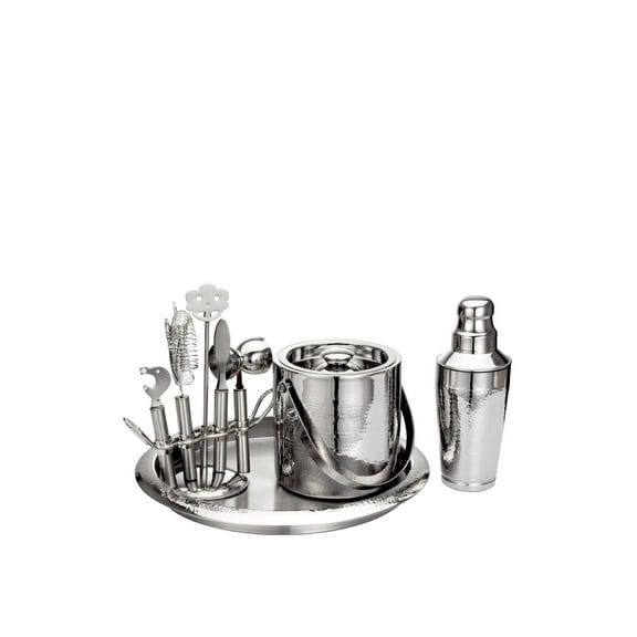 Godinger Nine Piece Hammered Finish Steel Bar Set