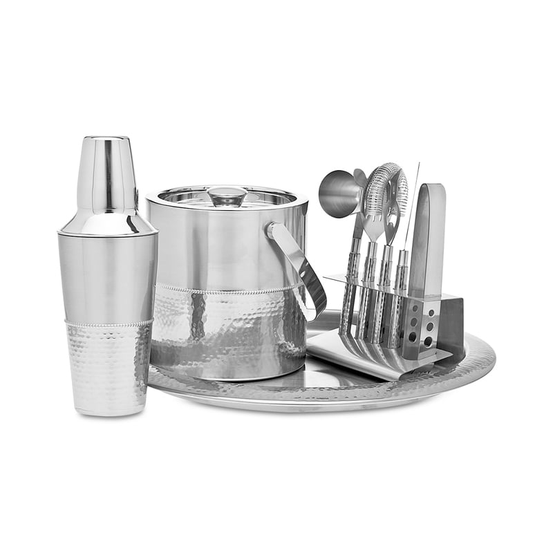 Godinger 9-Piece Hammered and Shiny Stainless Steel Bar Set