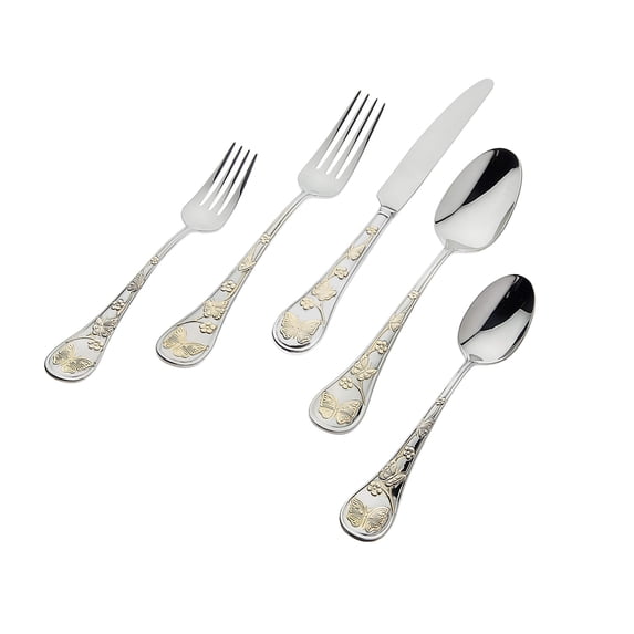 Godinger Flatware Set of Golden Cutlery, Knife/Fork/Spoon - Service of 4