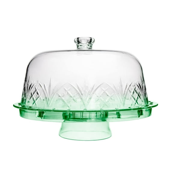 Godinger Cake Stand with Lid, Serving Plate Platter with Dome Cover, 6 in 1 Multi-Purpose Use, Shatterproof and Reusable Acrylic - Dublin Collection, Green