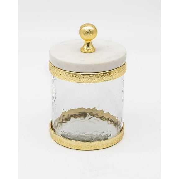 Godinger Canister Storage Container, Glass Storage Canister, Marble with Gold Band - 4x4