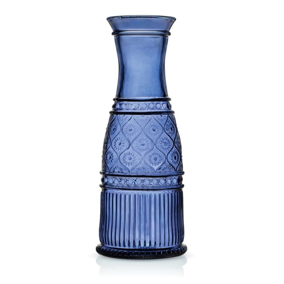 Godinger Carafe, Glass Pitcher, Wine Pitcher, Water Pitcher Embossed Victorian-Inspired Crystal Design, Blue Carafe 35oz