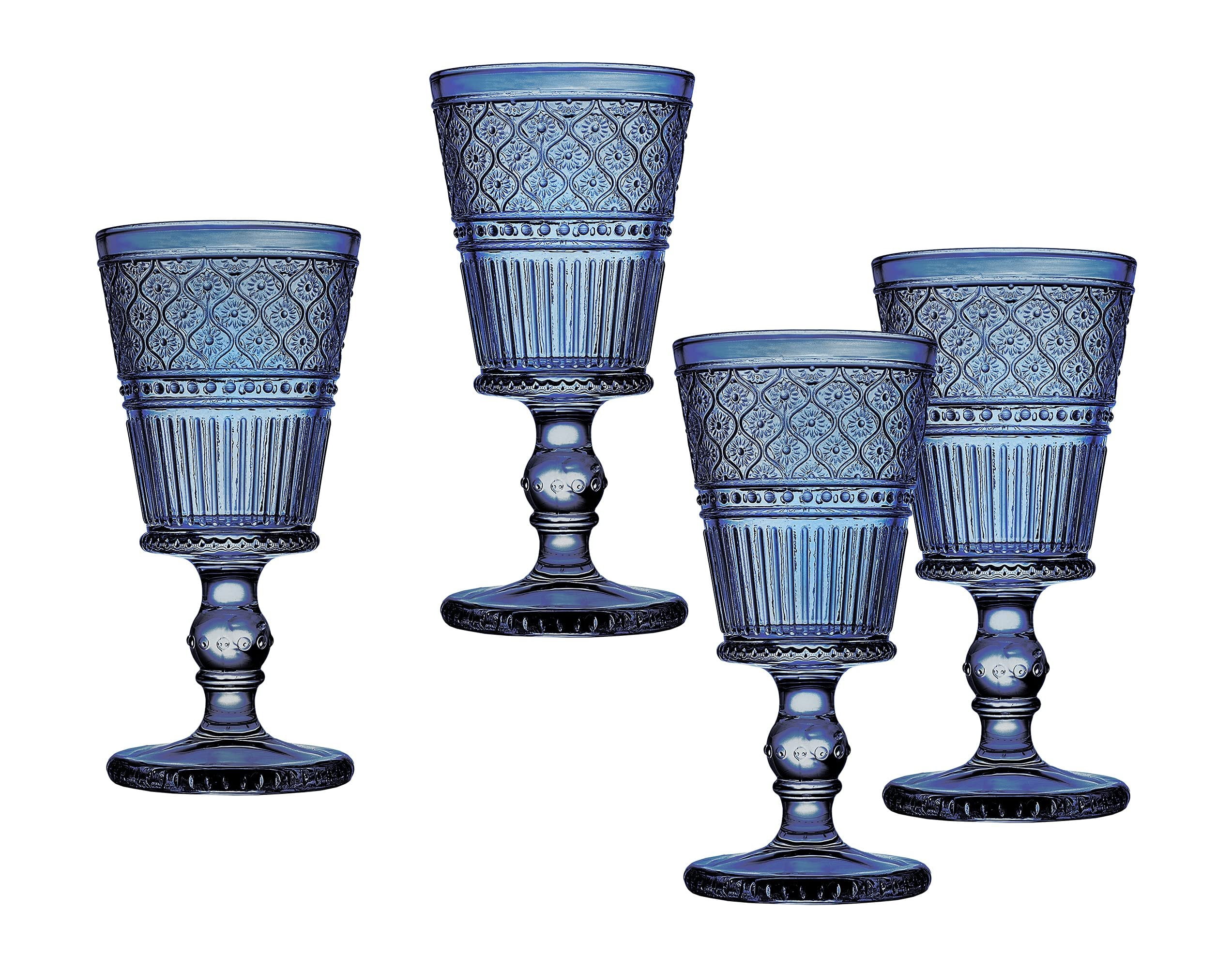 Godinger Wine Glasses, Drinking Glasses with Stem, Red Wine Glasses, Wine Glass Cups, Vintage Decor - Claro Collection, Blue, Set of 4