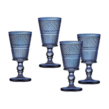 Godinger Wine Glasses, Drinking Glasses with Stem, Red Wine Glasses, Wine Glass Cups, Vintage Decor - Claro Collection, Blue, Set of 4