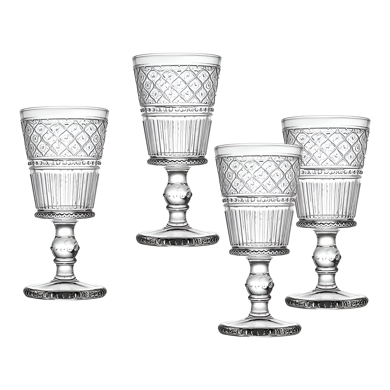 Claro Clear Vintage Bubble Stem Goblet Glass Set of 4