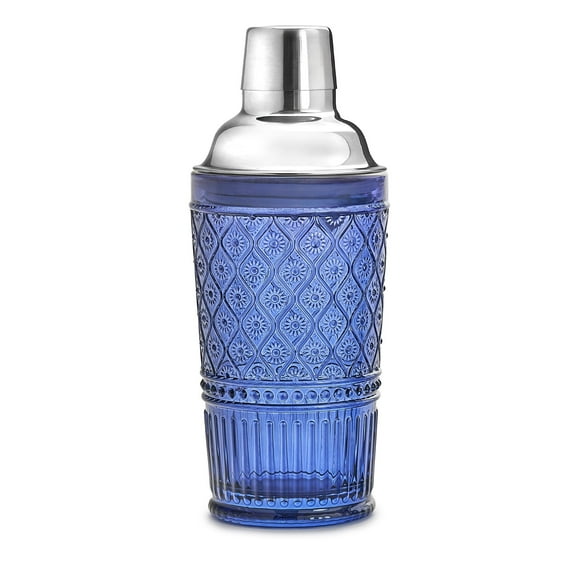 Godinger Cocktail Shaker, Martini Shaker, Glass Cocktail Shaker, Vintage Decor - 17oz, Claro Collection, Blue