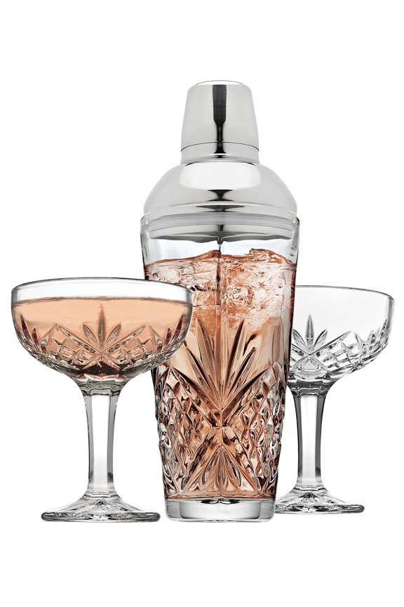 Cocktail Shaker and Cocktail Glasses Bar Set, Martini Shaker and 2 Martini Glasses Set - Dublin Collection