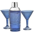 thumbnail image 1 of Godinger Cocktail Shaker and Martini Glasses Barware Gift Set, Martini Shaker and 2 Cocktail Glasses Set, Vintage Decor, Claro Collection, Blue, 1 of 1