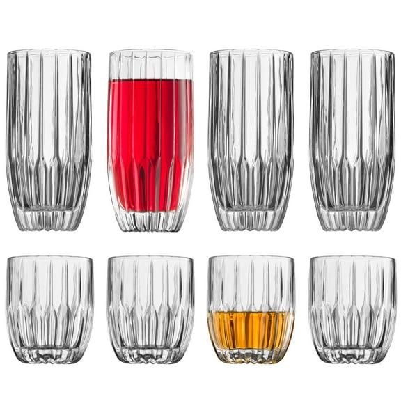 Godinger Drinking Glasses Set, Highball Drinking Glasses and Whiskey Glasses, 8pc Barware Set, Tall Glass Cups, Water Glasses, Cocktail Glasses - 4 Highballs 12oz and 4 Whiskey Glasses 10oz