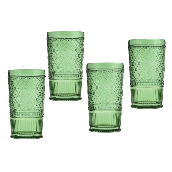 Godinger Highball Drinking Glasses, Tall Glass Cups, Vintage Decor, Water Glasses, Cocktail Glasses - Claro Collection, Large 17oz, Sage, Set of 4
