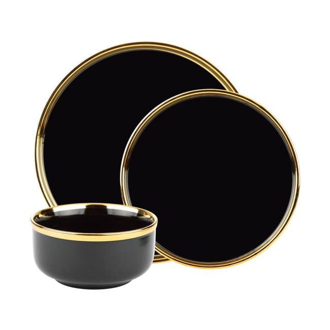 Godinger Hillcrest Gold Rim Dinnerware Set, Black & Gold 12 Piece