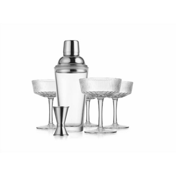 Godinger Martini Set with Cocktail Shaker, 4 Martini Glasses and Double Jigger - Clear