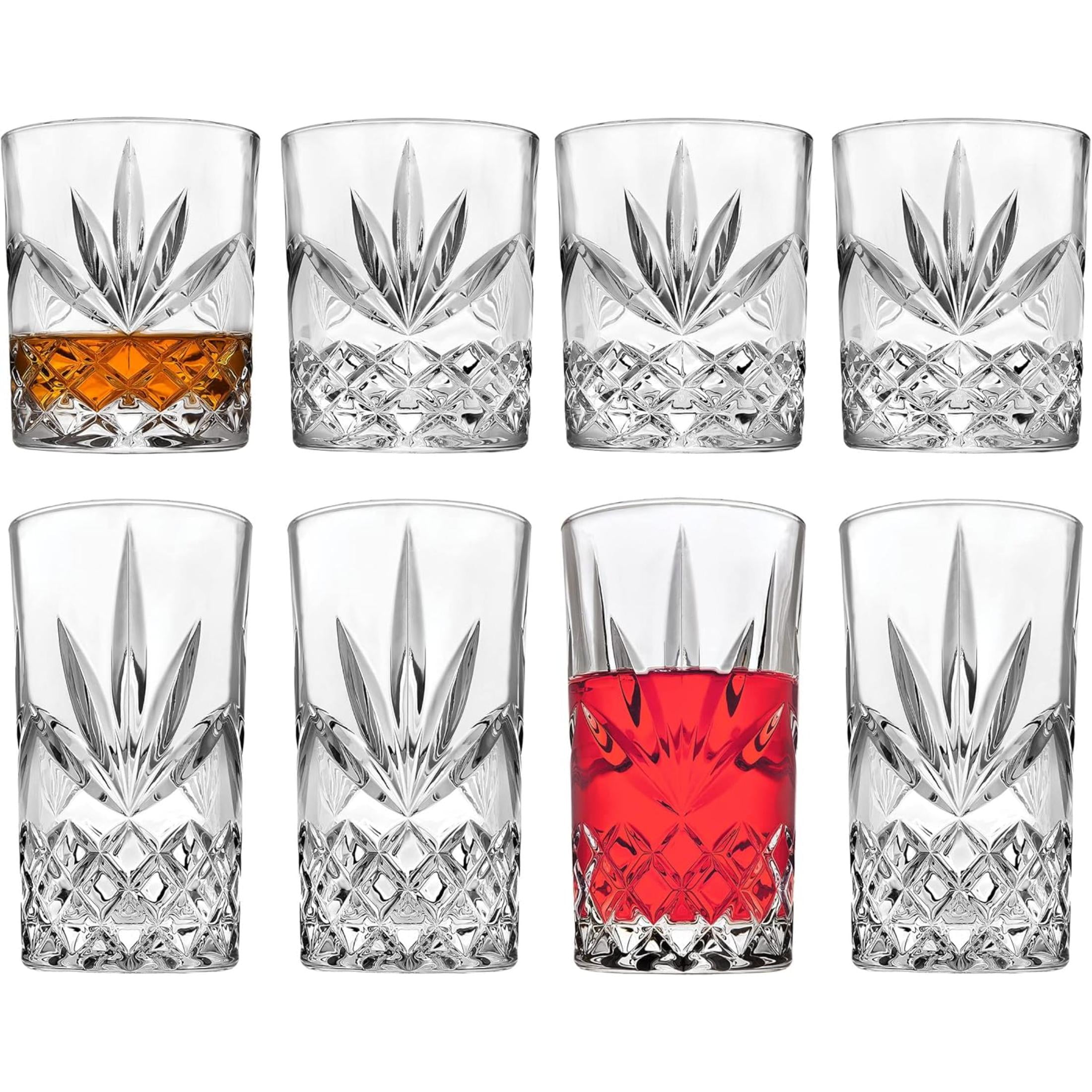 Godinger Mixed Drinkware Set of 8, 4 Highballs Tall Drinking Glasses, 4