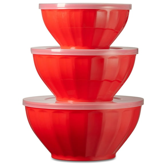 Godinger Mixing Bowls with Lids, Plastic Nesting Bowls Set, Storage Bowls, Microwave Safe Mixing Bowl Set, 3 Bowls 3 Lids