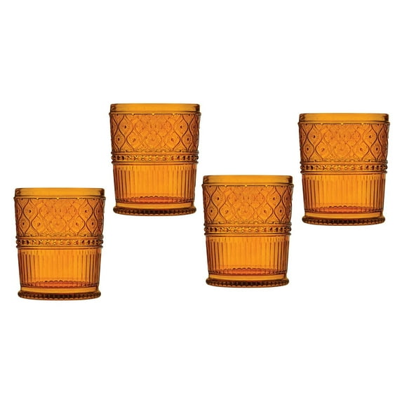 Godinger Old Fashioned Whiskey Glasses - Claro Collection, Vintage Decor Drinking Cups for Water, Cocktails - 12oz, Amber, Set of 4