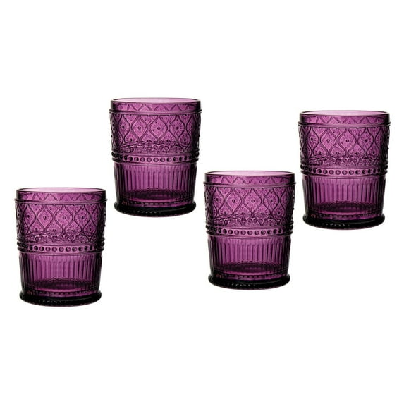 Godinger Old Fashioned Whiskey Glasses, Drinking Glasses, Vintage Decor, Glass Cups, Water Glasses, Cocktail Glasses - Claro Collection, 12oz, Plum, Set of 4