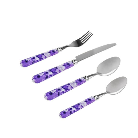 Godinger Purple Floral 16-Piece Stainless Steel Flatware Set with Matte Purple Plastic Handles (Service for 4)
