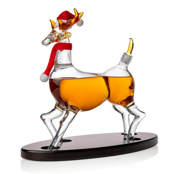 Godinger Reindeer Christmas Decor Santa Whiskey Decanter - Home & Office Gift for Men