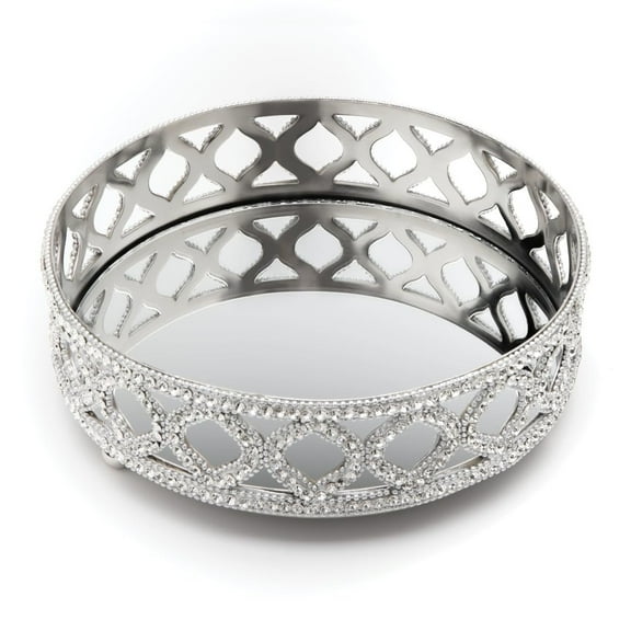 Godinger Round Glam Vanity Tray, Jewelry Tray, Organizer, Bedroom Decor for Beauty Products, Perfumes with Mirror, 8x8