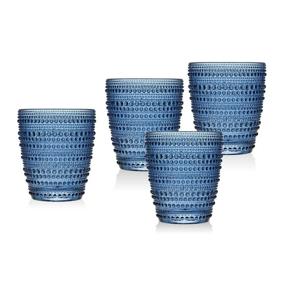 Godinger Double Old Fashioned Glasses, Drinking Glasses, Beverage Cups - Lumina Collection, Blue, Set of 4