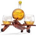 Godinger Whiskey Decanter Airplane Globe Set with 2 World Whiskey