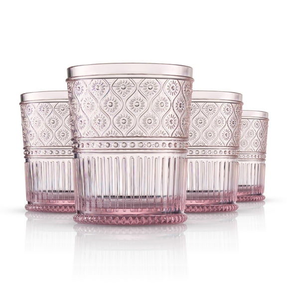 Godinger Whiskey Glasses, Acrylic Drinking Glasses Set, Elegant Lowball Plastic Cups, Rocks Glasses, Glasses Drinking Set, Vintage Romantic Decor - 11oz, Set of 4, Blush