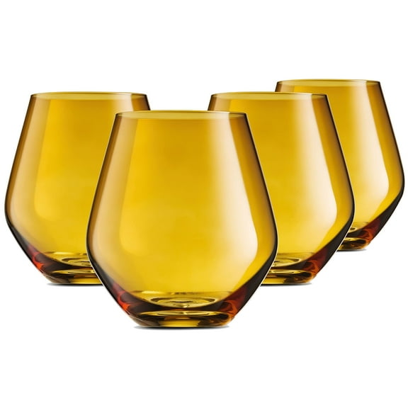 Godinger Wine Glasses, Stemless Wine Glasses, Red Wine Glasses, Drinking Glasses, European Made Stemless Wine Glass - Amber, 17oz, Set of 4