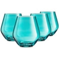 thumbnail image 1 of Godinger Wine Glasses, Stemless Wine Glasses, Red Wine Glasses, Drinking Glasses, European Made Stemless Wine Glass - Turquoise, 17oz, Set of 4, 1 of 4