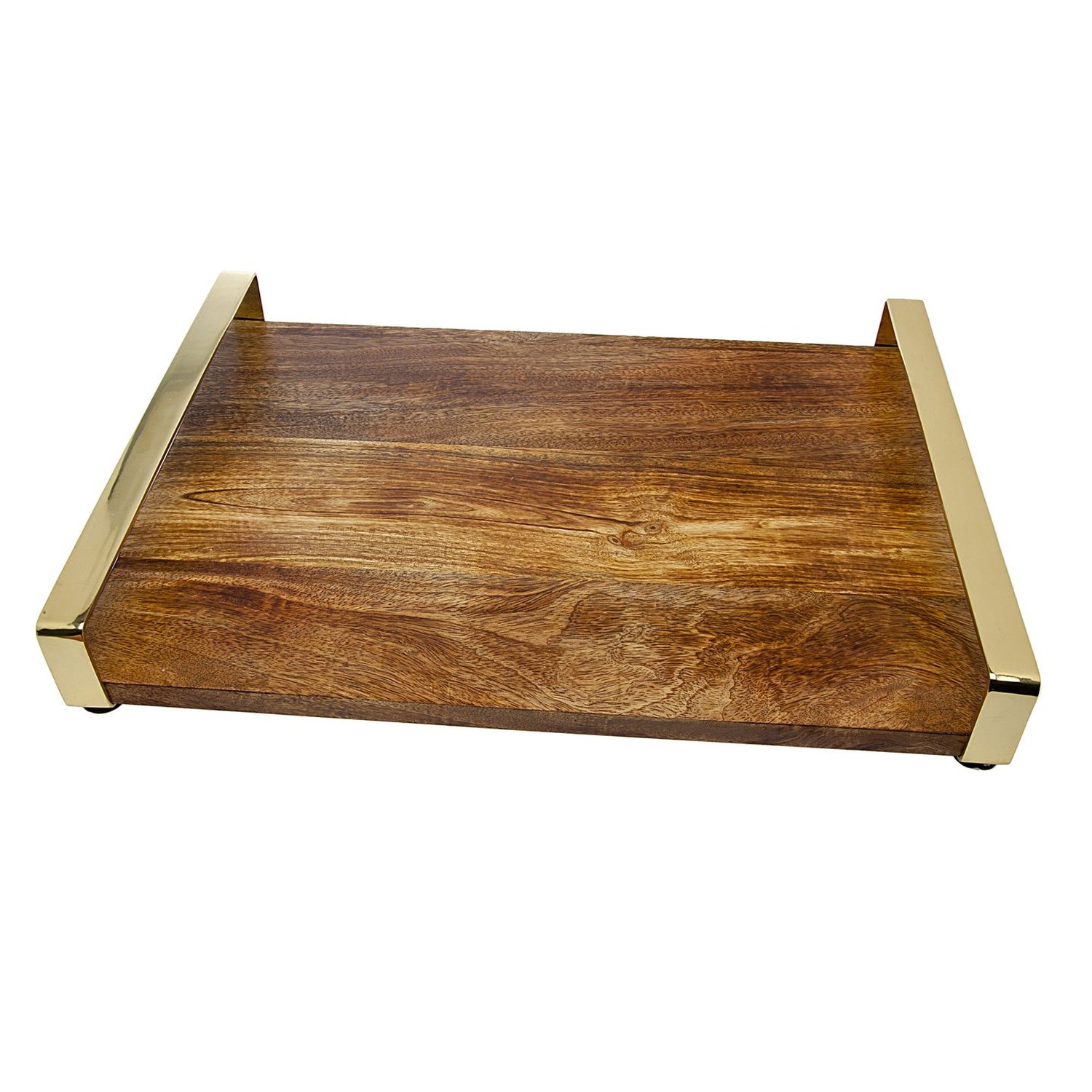 Godinger Wood Tray Gold Handles Large