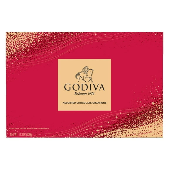 Godiva Belgium Assorted Chocolates Gift Box, 11.3 oz, Milk Dark and White Chocolate with Caramel and Ganache