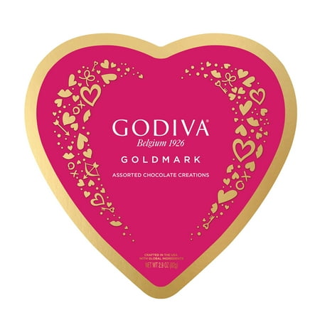 Godiva Valentine's Day Assorted Chocolate Heart Box, Goldmark Collection, 9 Pieces