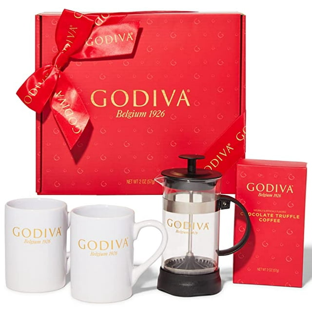 Godiva Barista Coffee Gift Set: 2 mugs, French press and Truffle Coffee Packet