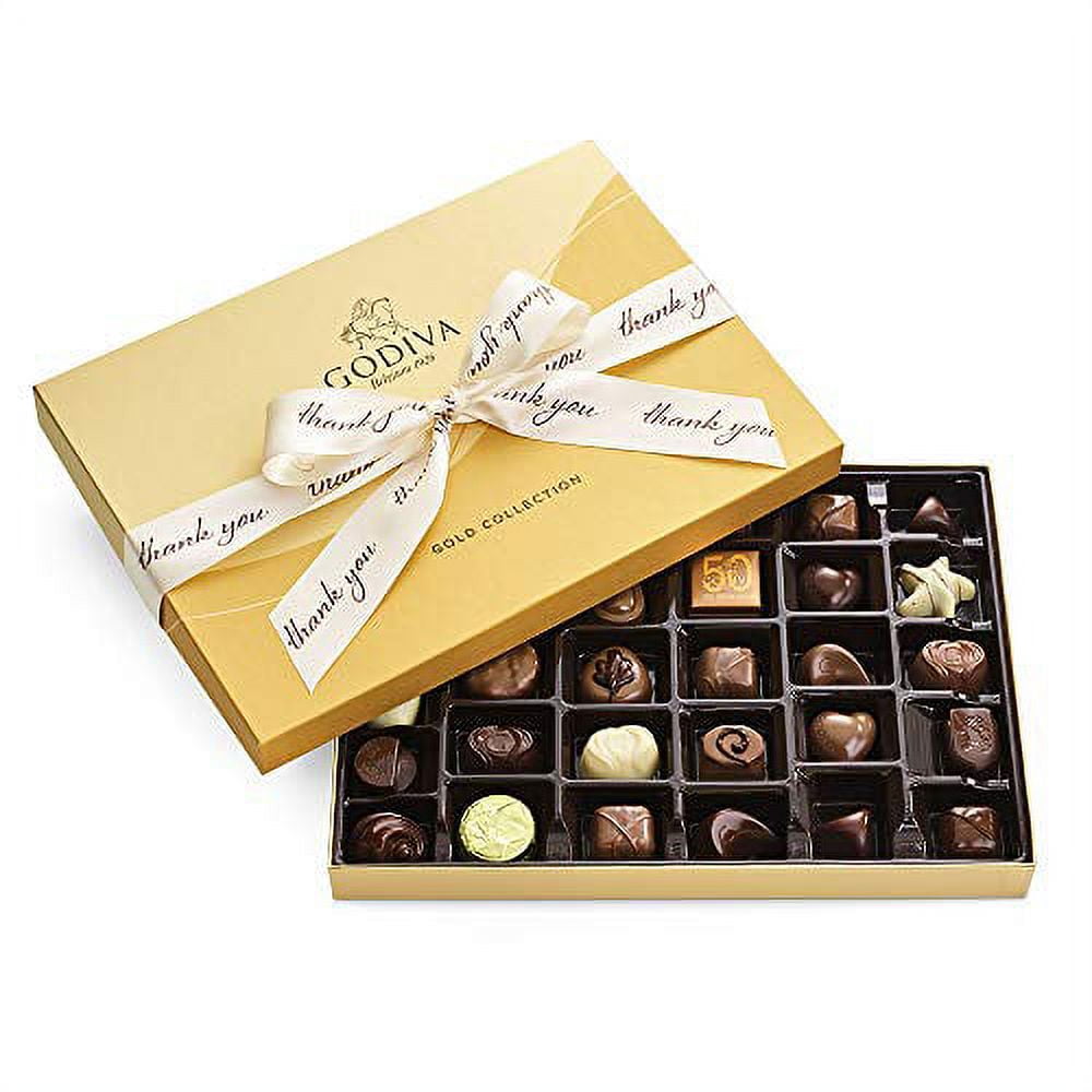 Godiva Chocolatier Assorted Chocolate Truffles Gold Gift Box, Thank You Ribbon, 36-Pieces