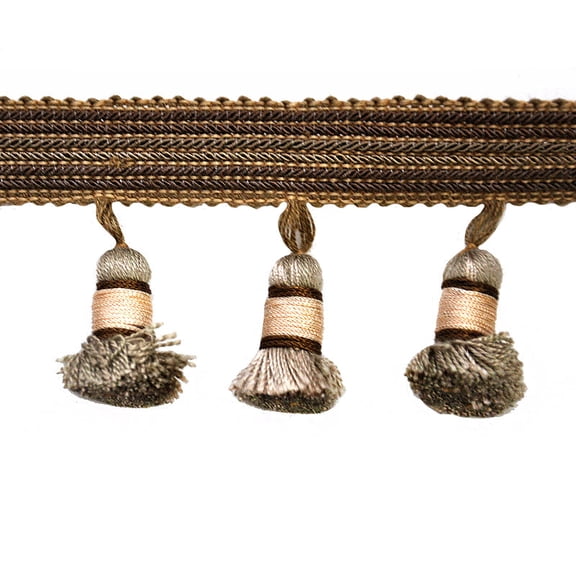 Godiva Collection - 2 1/2" length SMALL TASSEL FRINGE (25 Yard Roll) - BF-4099-82/28 Taupe and Beige