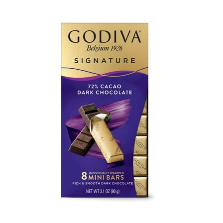 Godiva Signature 72% Cacao Dark Chocolate Mini Bars, 8 count, 3.1 oz