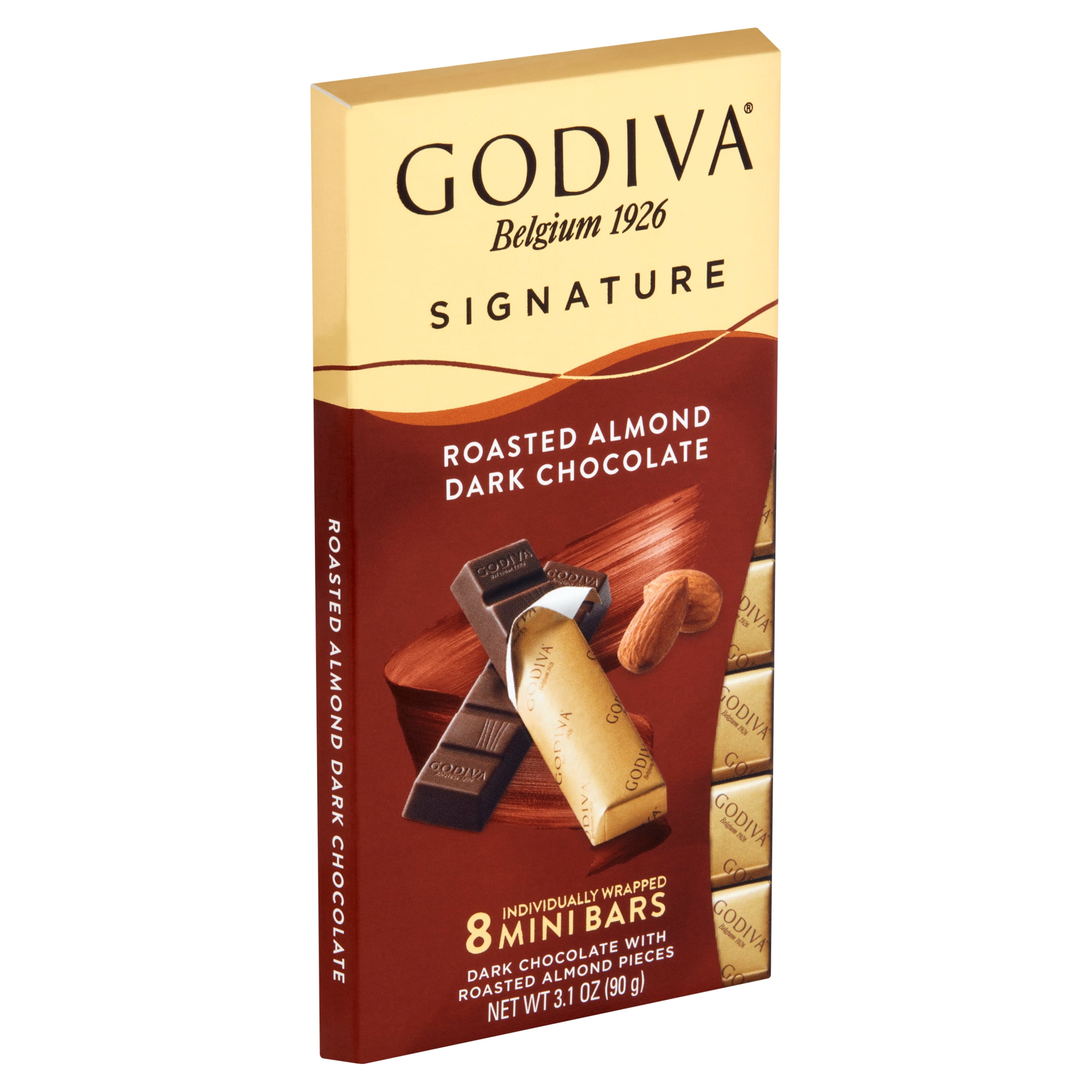 Godiva Signature Roasted Almond Dark Chocolate Mini Bars, 8 Count, 3.1