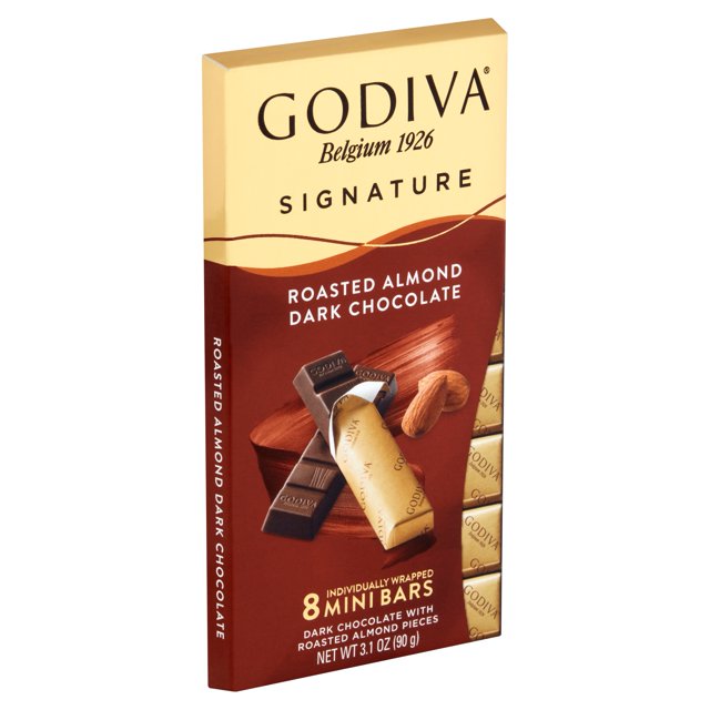 Godiva Signature Roasted Almond Dark Chocolate Mini Bars, 8 Count, 3.1