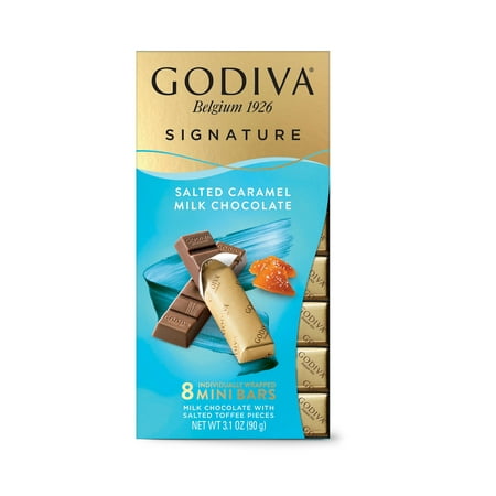 Godiva Signature Salted Caramel Milk Chocolate Mini Bars, 8 Count, 3.1 oz