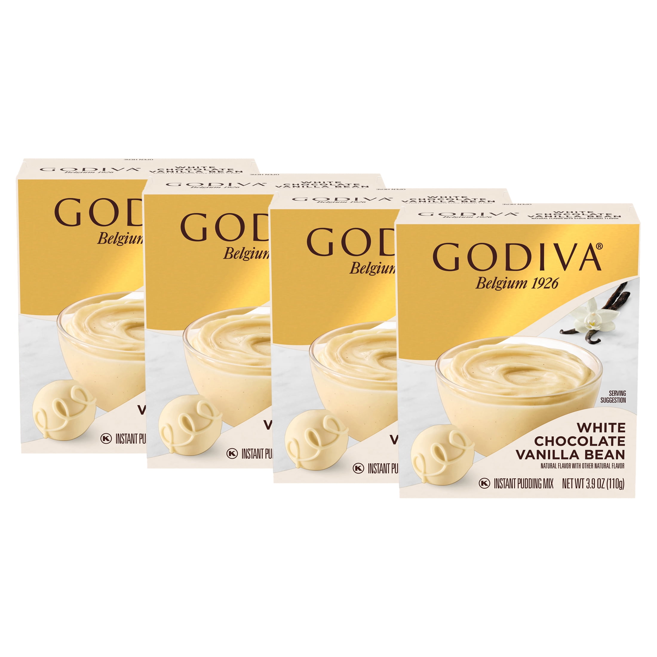 4 pack Godiva White Chocolate Vanilla Bean Instant Pudding Mix 3.9 oz Box Walmart