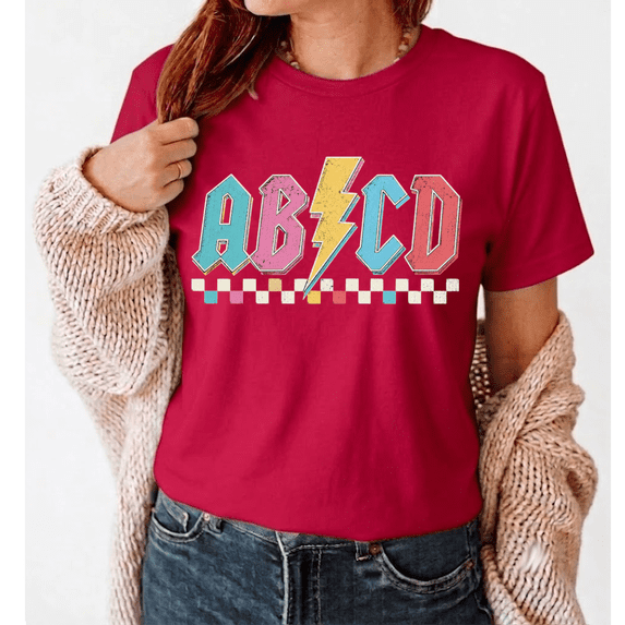 Godmerch ABCD Alphabet Crewneck Teacher Graphic Shirt, First Day of School Teacher Gifts, Back To School Tee