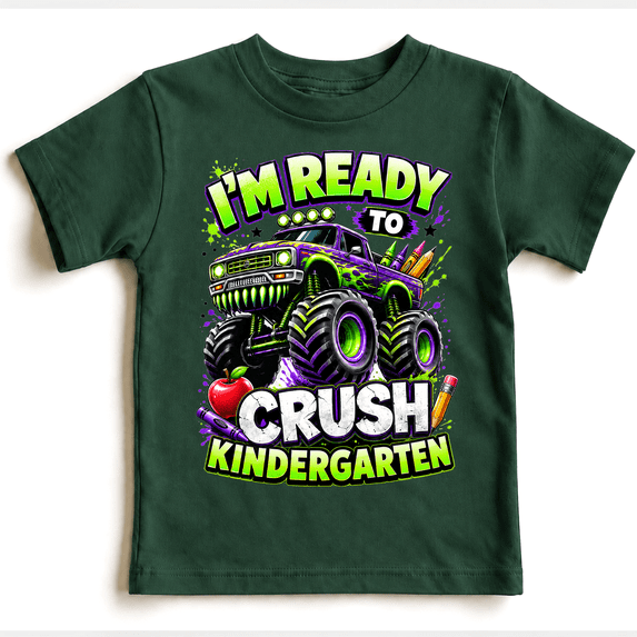 Godmerch Boys Back To School Cotton Shirt Monster Truck Kindergarten Graphic Tee
