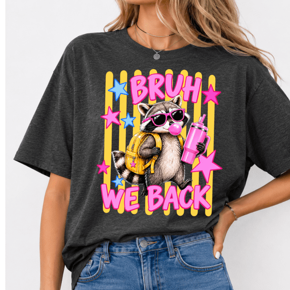 Godmerch Bruh We Back Shirt, Funny Back to School Teacher Tee, Cute Raccoon Graphic T-Shirt, First Day of School Gift, Classroom Humor, Elementary Kindergarten Preschool Teacher