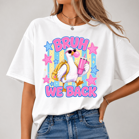 Godmerch Bruh We Back Silly Goose Shirt, Funny Back to School Teacher Tee, Cute Goose Graphic T-Shirt, First Day of School Gift, Classroom Humor, Elementary Preschool Kindergarten Teacher